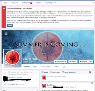 Facebook Censorship: SouthFront Page Was Blocked (Update July 21) Facebook Censorship: SouthFront Page Was Blocked (Update July 21)